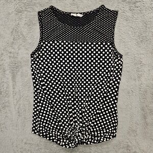 Tu Womens Black White Polka Dot Knot Front Sleeveless Jersey Top Size 12